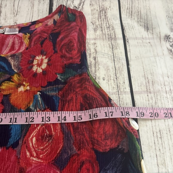 La Cera Womens Dress Size XL Sleeveless Buttons Slit Sides Crinkle Midi Floral - Picture 6 of 7